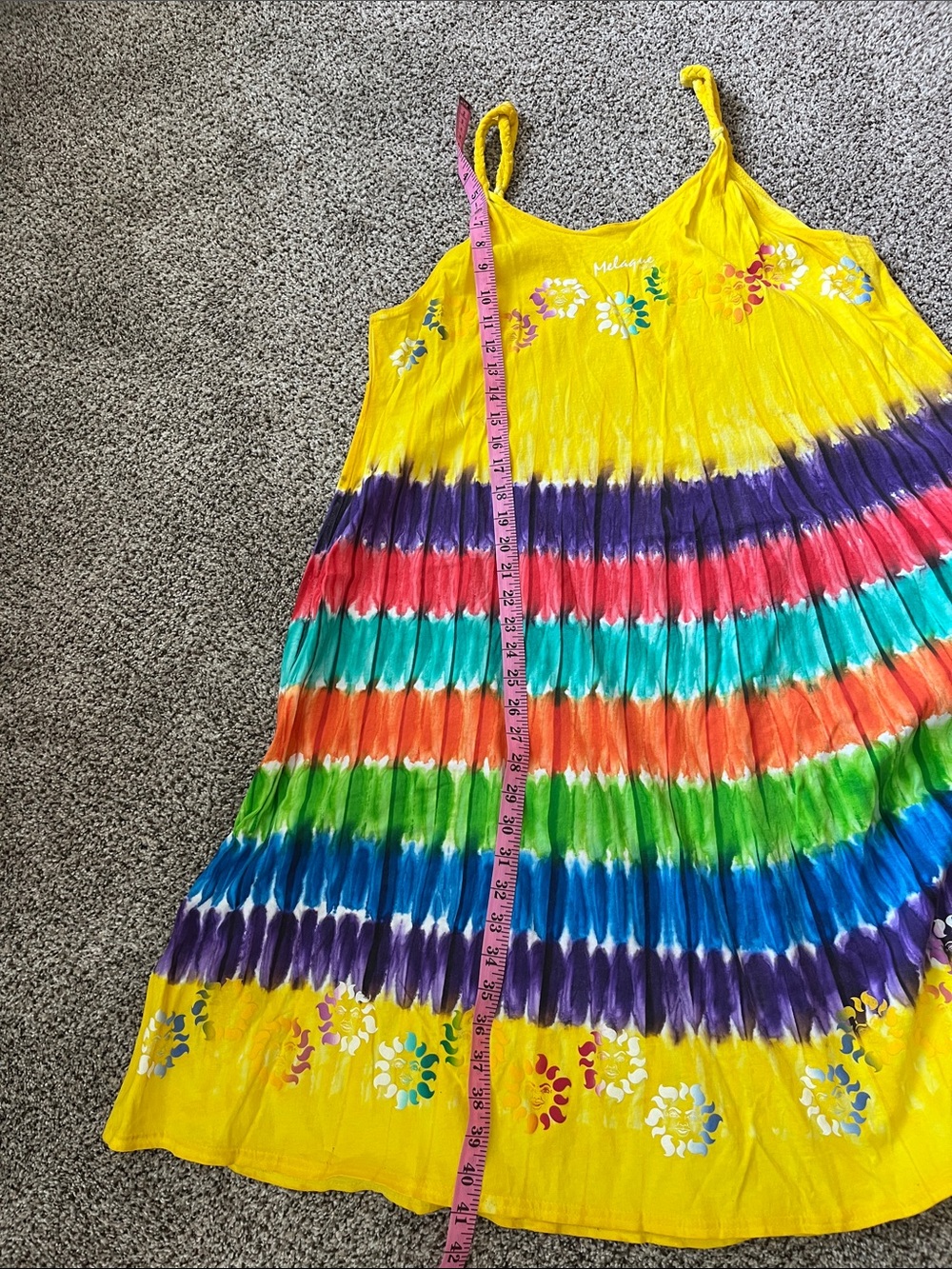 Melaque Yellow Tie-Dye Rainbow Midi Sun Dress - Picture 6 of 8